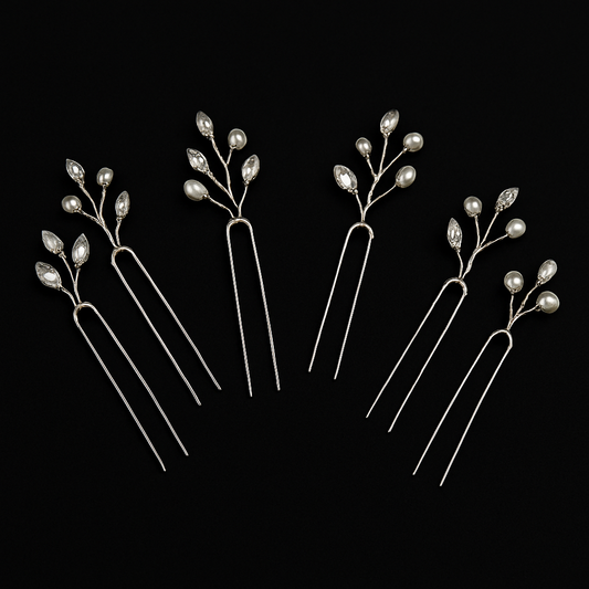 Bijouelle Pearl Crystal Pins Set