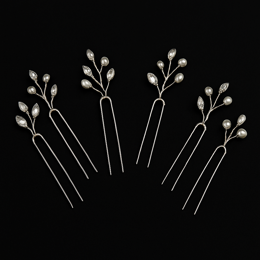 Bijouelle Pearl Crystal Pins Set